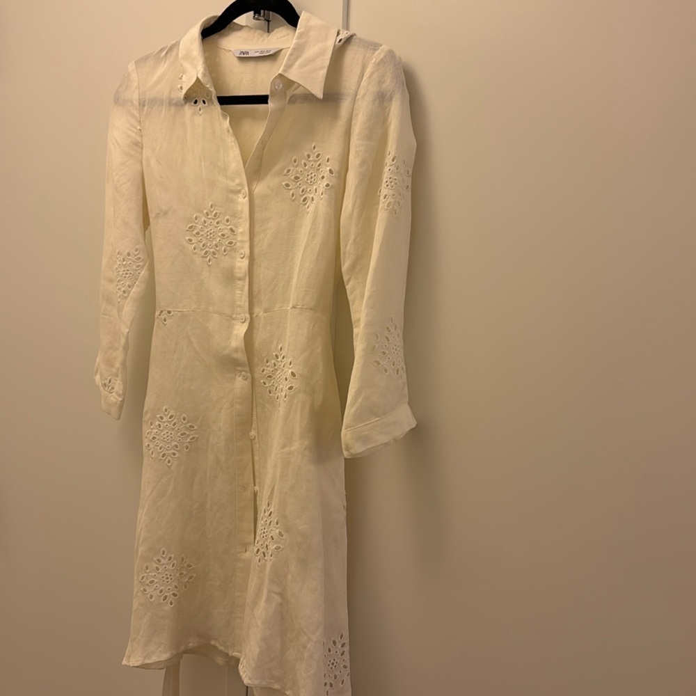 Zara white shirt dress with tie waist